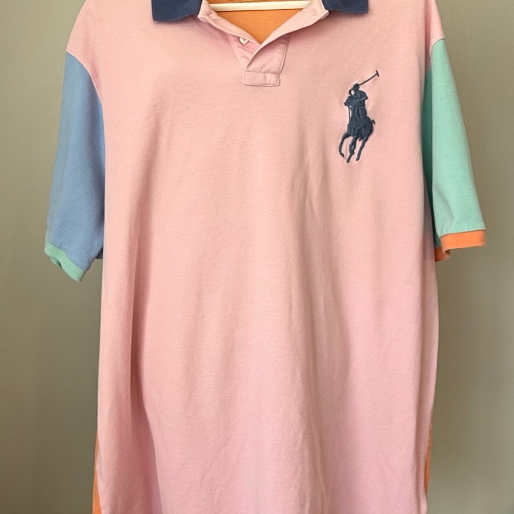 Polo by Ralph Lauren Pink Colorblock Polo with Blue Logo